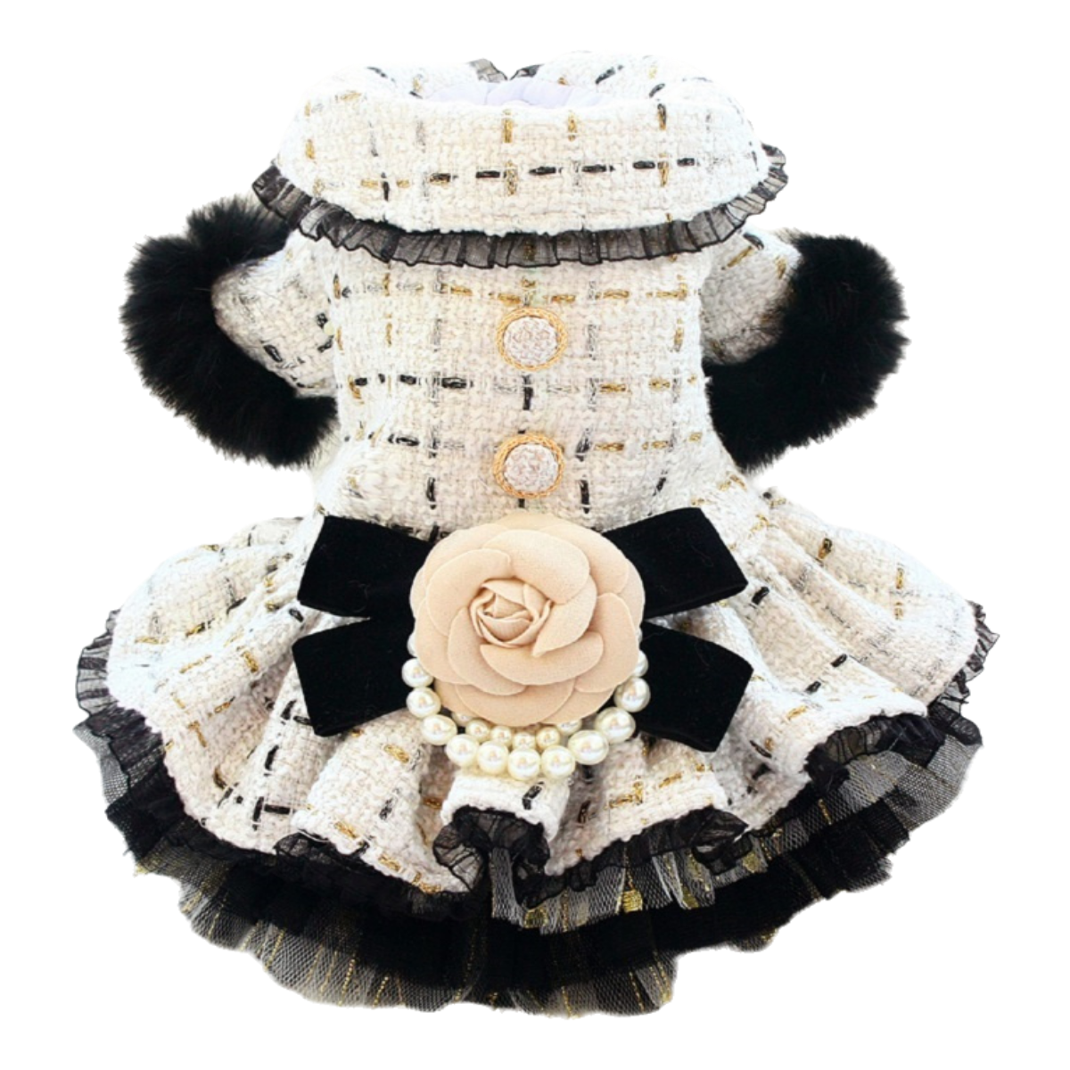 Handmade Luxury Pet Tweed Coat Dog Dress Outfit For Winter Fashion