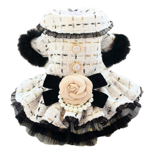Handmade Luxury Pet Tweed Coat Dog Dress Outfit For Winter Fashion