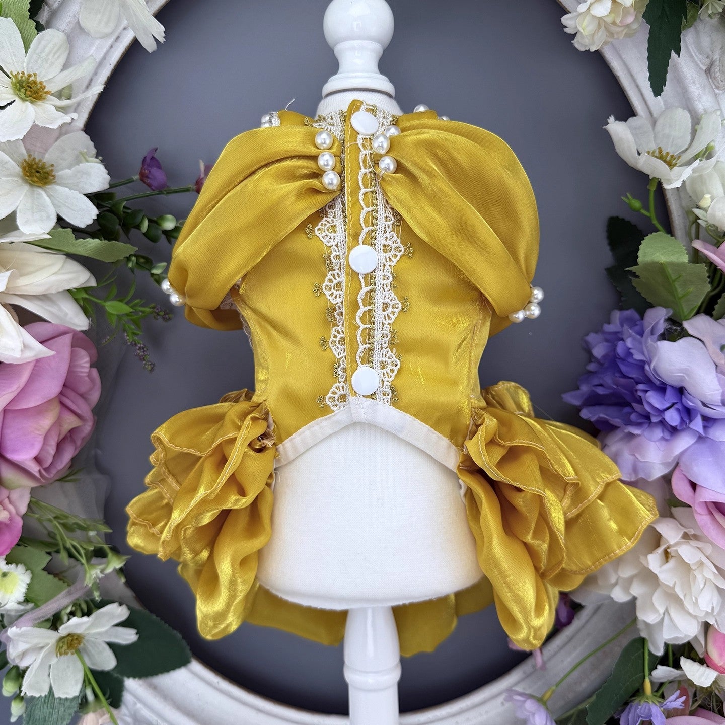 Handmade Golden Heart Jewel Dog Dress